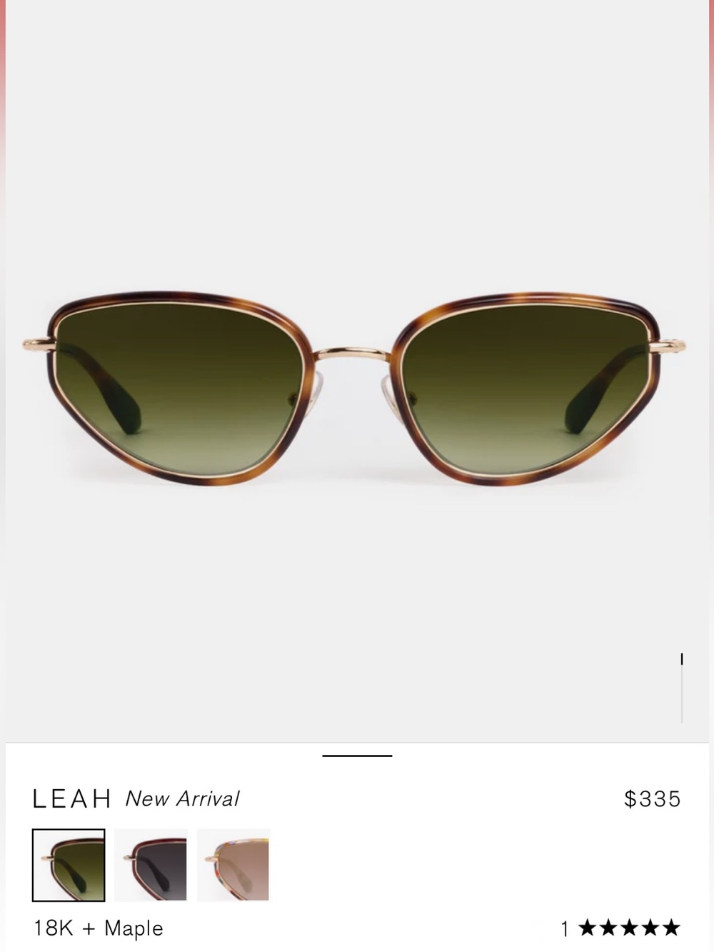KREWE Leah Tortoise Frame Sunglasses 18k gold green gradient lenses NWT
